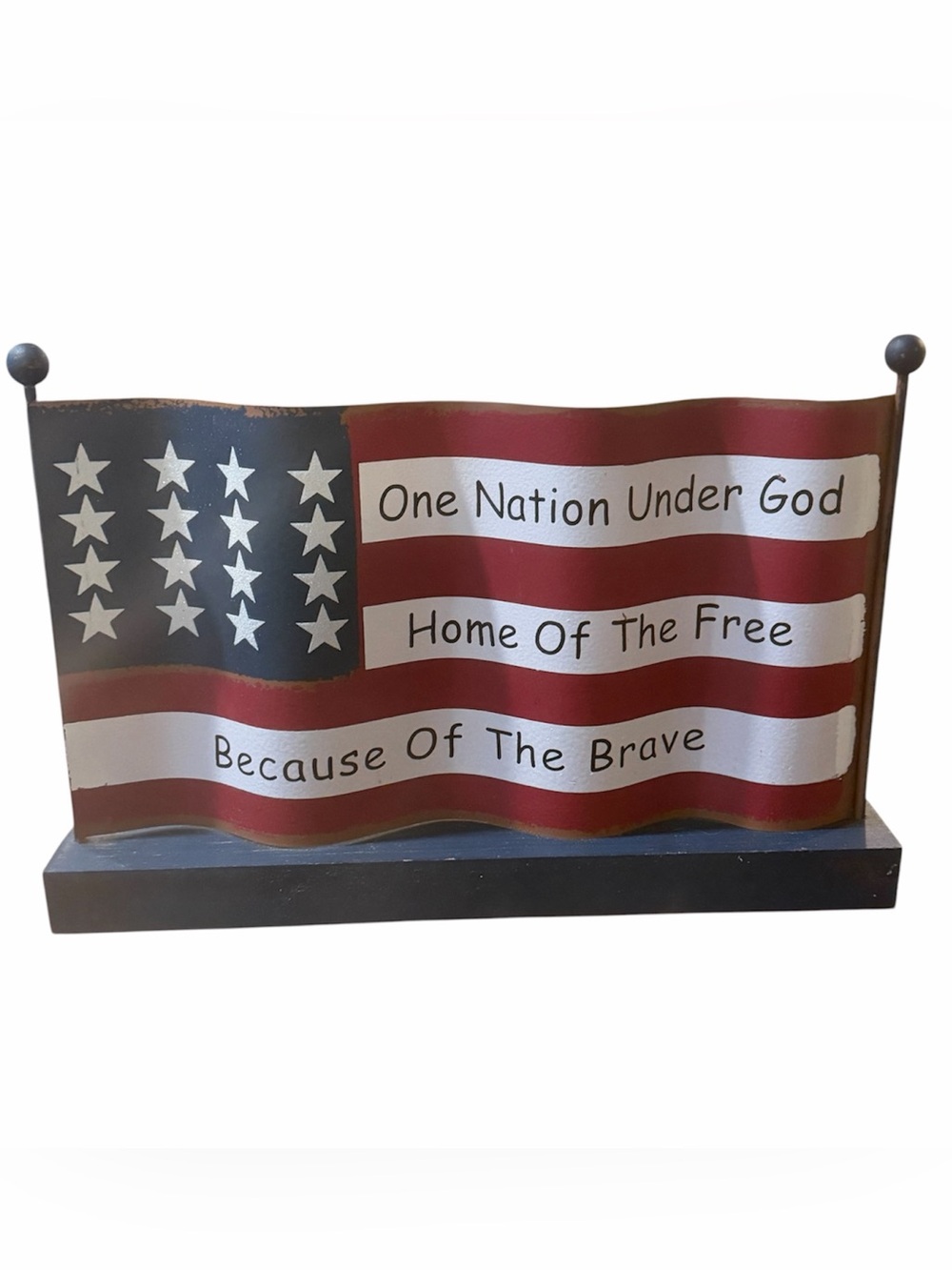 Patriotic "One Nation Under God" Red, White & Blue Rustic Metal/Wood Table Decor
